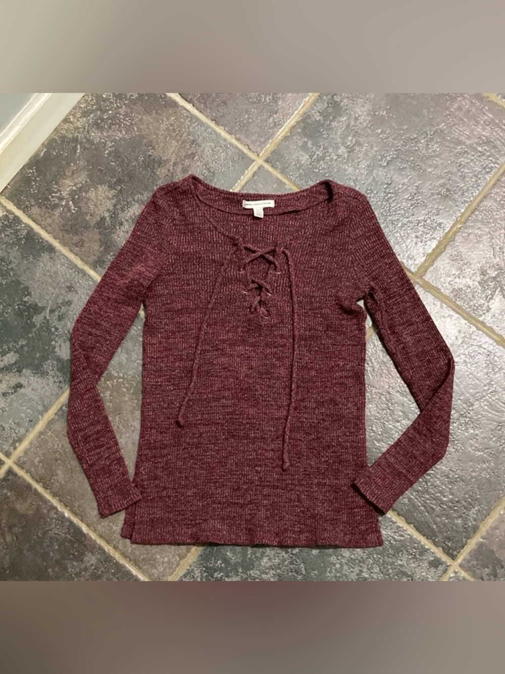 American Eagle Outfitters Lace-Up Knit Pullover - Burgundy Women’s Size XS